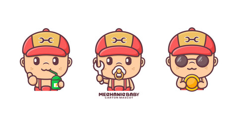 cute mechanic baby cartoon mascot