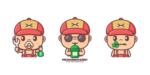 cute mechanic baby cartoon mascot