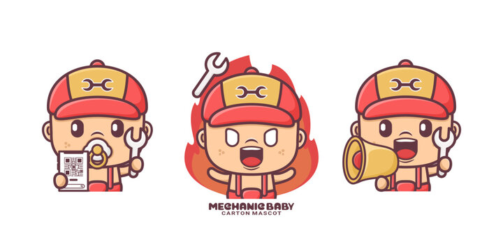 cute mechanic baby cartoon mascot