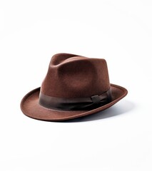 Brown fedora hat leather isolated on white background - obrazy, fototapety, plakaty