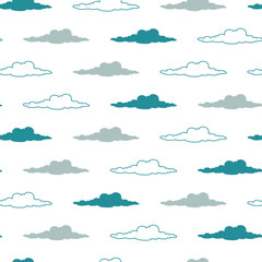 Cute seamless pattern with clouds. Children vector pattern with colorful clouds on white background