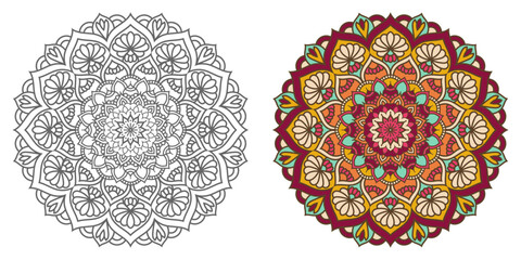 abstract mandala floral ornament,colourful modern mandala design ,mandala Line Illustration