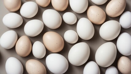 group of eggs sitting next to each other on a table with a gray background
