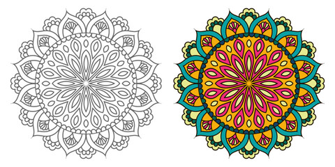 abstract mandala floral ornament,colourful modern mandala design ,mandala Line Illustration