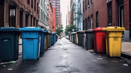 Fototapeta na wymiar full trash can standing on the sidewalk of the street, environmental pollution. Ecology