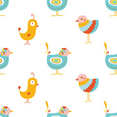 Cartoon duck and sparrow birds isolated on white background is in Seamless pattern - vector illustration