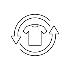 Cloth in circular arrow. Reusable shirt, recycled fabric material icon line style isolated on white background. Vector illustration