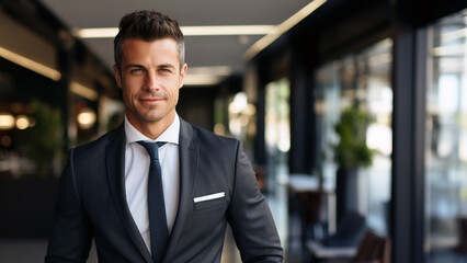 Fototapeta premium Confident Business Elegance-Handsome Businessman Posing with Style
