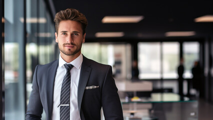 Confident Business Elegance-Handsome Businessman Posing with Style