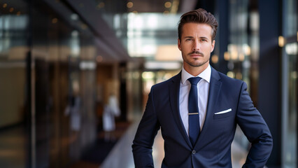 Fototapeta premium Confident Business Elegance-Handsome Businessman Posing with Style