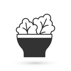 Grey Salad in bowl icon isolated on white background. Fresh vegetable salad. Healthy eating. Vector