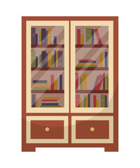Bookcase with books on bookshelves, furniture for university, school library, bookstore