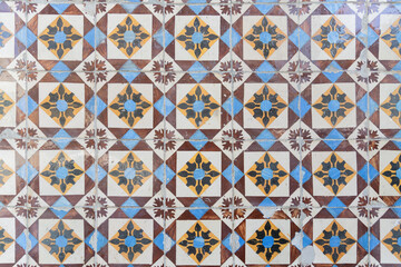 tipical blue end brown colored tiles portuguese azulejo