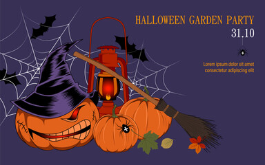 Vector image of a banner with pumpkins for Halloween.