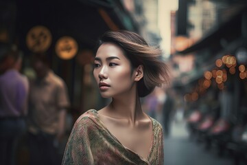 Asian women street beauty. Generate Ai