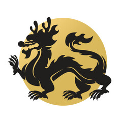 Black chinese dragon zodiac sign on gold circle vector design