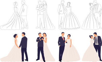 sketch of the bride and groom on a white background vector