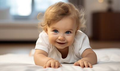 Fototapeta premium Crawling Adventures: Portrait of a Curious Baby