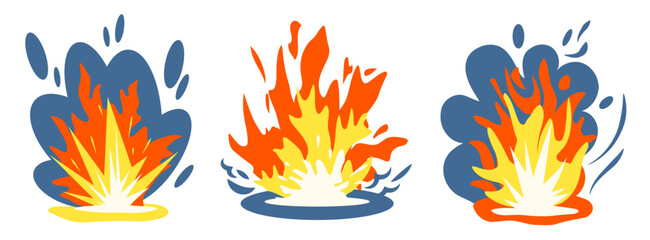 Fire and explosions on a white background