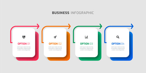 Vector Infographic Label Design Template with Rectangle Icons and 4 Options for Presentation