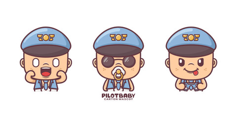cute airplane pilot baby cartoon mascot