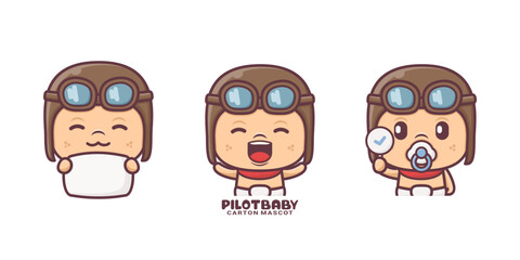 cute little baby pilot cartoon mascot