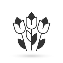 Grey Flower tulip icon isolated on white background. 8 March. International Happy Women Day. Vector