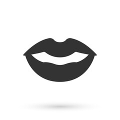 Grey Smiling lips icon isolated on white background. Smile symbol. Vector