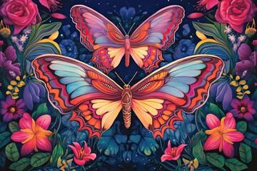Ethereal Butterflies: A Kaleidoscope of Whimsical Meadow Beauty, Wings Adorned with a Mosaic of Bright Colors, generative AI