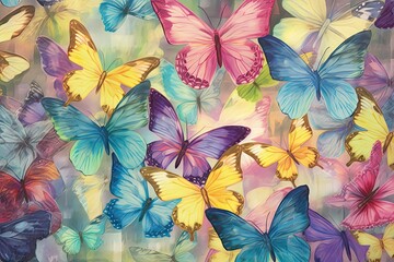 Delicate Butterflies with Wings Painted in a Rainbow of Pastel Shades, Fluttering in a Secret Garden and Spreading Joy, generative AI