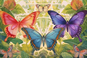 Ethereal Wings: A Kaleidoscope of Colors with Butterflies Flitting Amidst a Lush Garden, generative AI