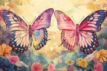 Graceful Butterflies: Wings Painted in a Spectrum of Pastel Tones, Dancing Amongst a Field of Wildflowers, generative AI