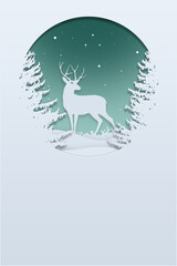Paper cut Christmas greetings card with a deer