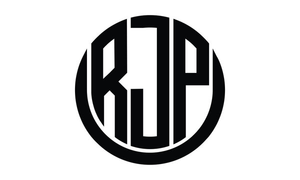 RJP shield in circle logo design vector template. lettermrk, wordmark, monogram symbol on white background.	