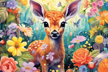 Adorable Baby Animals Playfully Frolicking in a Colorful Wonderland of Joy and Innocence, Amidst Flowers and Smiles, generative AI