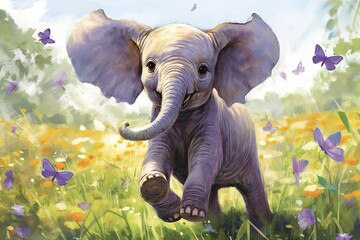 Playful Baby Animals Frolicking: Cute Animal Drawings Spark Joy and Laughter in a Joyful Meadow, generative AI