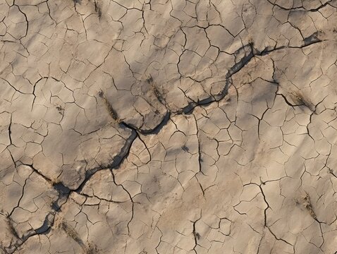 Ground cracks top view earthquake cracking holes ruined land surface crushed texture generative ai