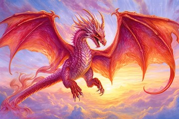 Fiery Sky and Gleaming Scales: Captivating Dragon Drawings, generative AI