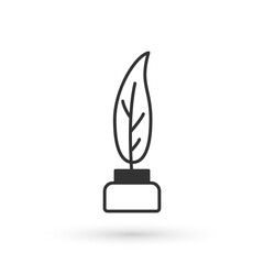 Grey Feather and inkwell icon isolated on white background. Vector