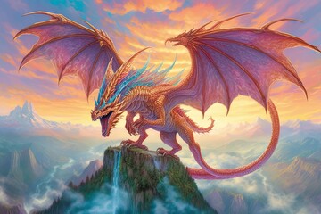 Magical Landscape of Mighty Dragons: Fire-Breathing Guardians and Ancient Treasures, generative AI