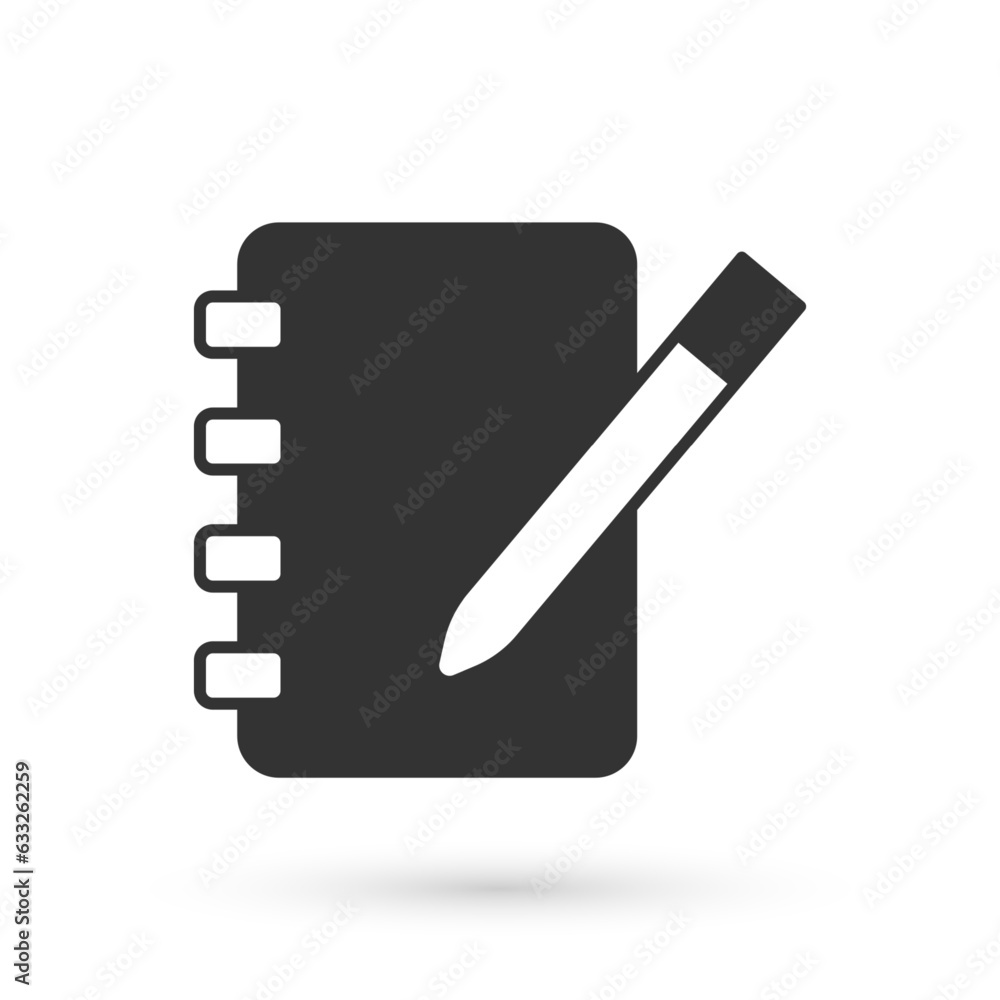 Poster grey notebook icon isolated on white background. spiral notepad icon. school notebook. writing pad. 