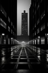 street city at night with a skyscraper 
