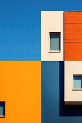 abstract orange white facade building with the sky in the background