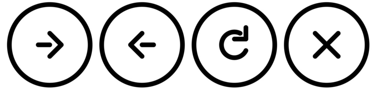 web button icon set, next page, previous page, reload or refresh button, and close or stop button