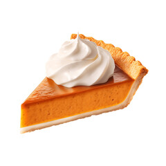 Slice of pumpkin pie isolated on transparent background