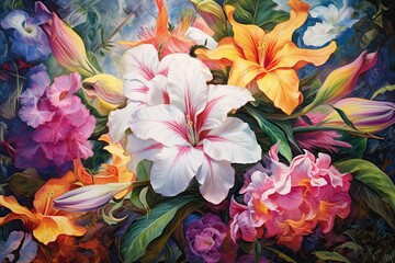 Obraz na płótnie Canvas Colorful Flowers: Painting Nature's Vibrant Symphony in a Blooming Bouquet, generative AI