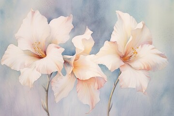 Soft Pastel Shades: Delicate Watercolor Blossoms with Graceful Unfolding Petals, generative AI