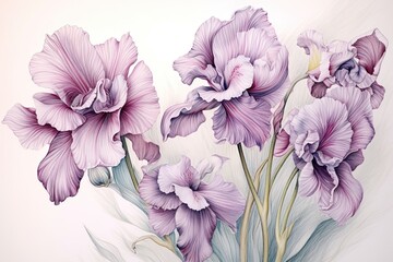 Orchid Purple Botanical Illustration: Exquisite Drawings of Elegantly Detailed Petals, generative AI