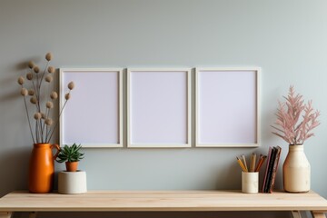 Obraz na płótnie Canvas Photo frame on wall with living room setting.