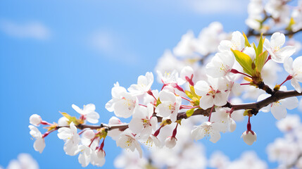 Fototapeta premium blooming blossom on blue sky for nature background